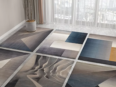 Square Rugs With Geometric Patterns And Wave Textures In Various Colors For Living Room Floor 3d model
