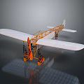 Vintage Biplane Airliner Model With Orange Frame White Wings Wheels And Reflection On Dark Background