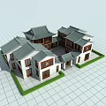 Traditional Chinese Ancient Building With Grey Tiled Roofs White Walls And Courtyard Layout