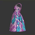 Pink And Teal Geometric Pattern V Neck Dress With Waistband And A Line Skirt