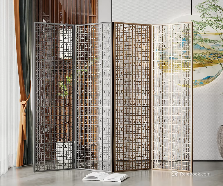 Modern Decorative Room Divider With Intricate Perforated Patterns For Living Room Interior 3d model