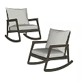 Set of Two Modern Leisure Rocking Chairs With Wooden Frame White Cushions