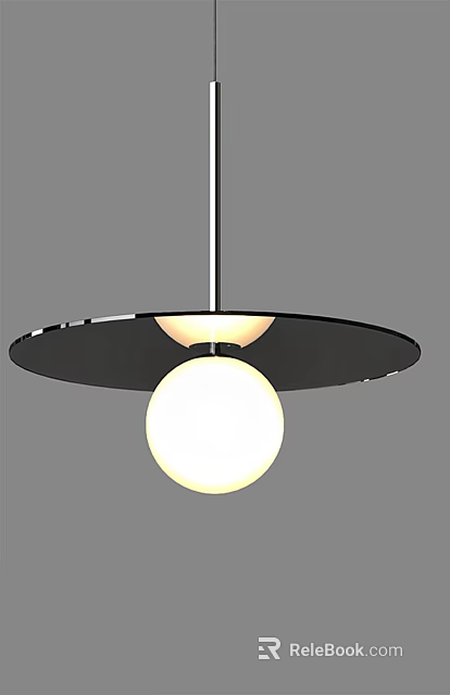 Modern Pendant Light With Black Circular Shade And White Globe Bulb 3d model