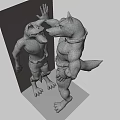 Anthropomorphic Husky And Wolf Game Movie Characters Waving Standing In 3D Render