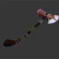 Decorative Axe With Handcrafted Wooden Handle And Striped Metal Head On Dark Background