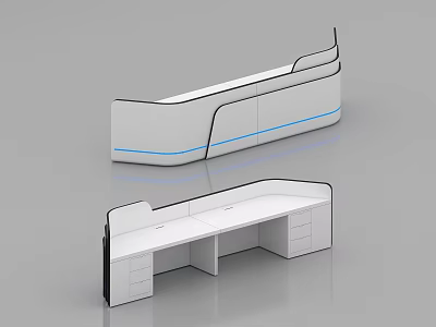 Modern Reception Desk With White Surface Curved Blue Lines And Drawer Storage 3d model