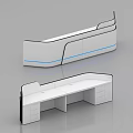 Modern Reception Desk With White Surface Curved Blue Lines And Drawer Storage