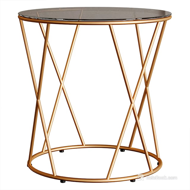 Modern Gold Metal Coffee Table With Geometric Crossed Frame And Sleek Round Base 3d model 