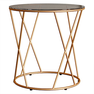Modern Gold Metal Coffee Table With Geometric Crossed Frame And Sleek Round Base 3d model