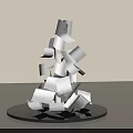 Modern Silver Geometric Sheet Stacked Art Installation With Black Circular Base 3d model