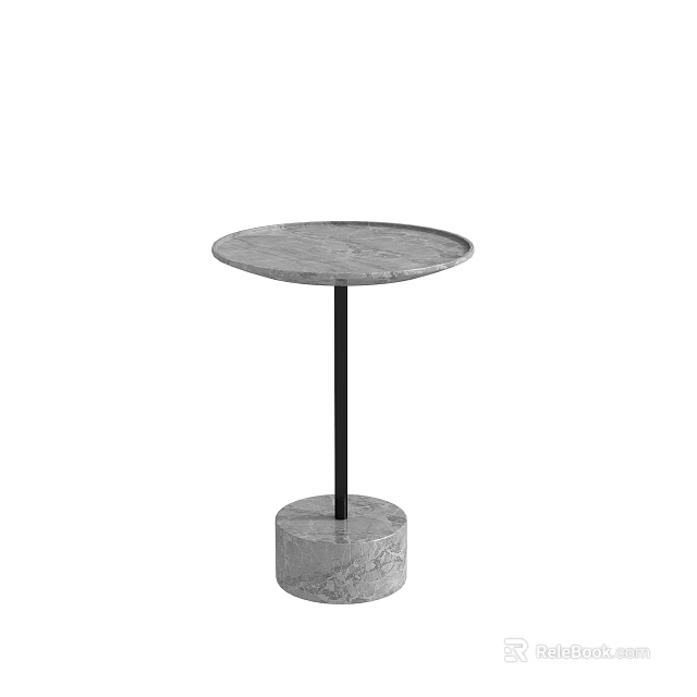 Round Marble Coffee Table With Black Metal Pillar And Circular Top 3d model