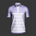 Purple And White Striped Short Sleeve Polo Shirt With Collar And Buttons