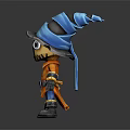 3D Fantasy Wizard Character With Blue Striped Hat Orange Coat And Mechanical Arms