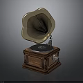 Vintage Gramophone Decorative Piece With Brass Horn And Wooden Base