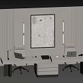 Sleek Modern Office Desk And Chair Set With Laptop Table Lamp And Wall Painting