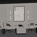 Modern Table and Chair Combination Boss Table Chair Wall Decoration 3d model