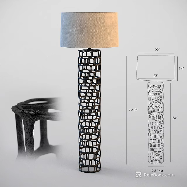 Modern Floor Lamp Featuring Hollow Square Pattern Stand With Dimensions Detail 3d model