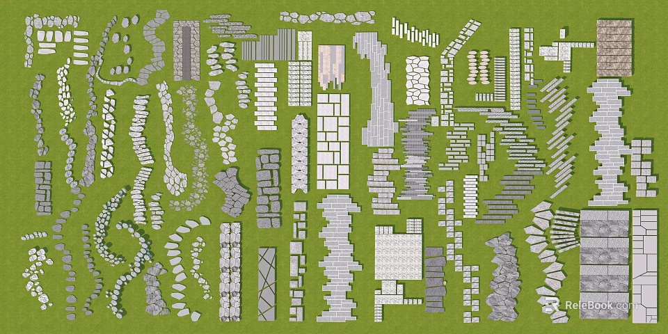 Different Types Of Garden Path Paving With Stone Brick And Patterned Designs 3d model 