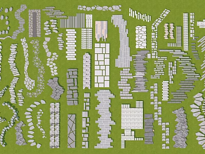 Different Types Of Garden Path Paving With Stone Brick And Patterned Designs 3d model
