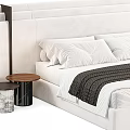 Modern Double Bed Interior With Upholstered Headboard White Bedding And Wooden Nightstands