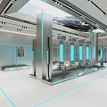 Modern Clothing Store Interior Design With Glass Display Cases Blue Lighting And Metal Decor