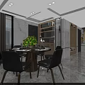 Modern Dining Living Room Interior With Round Table Chairs Green Plant And Marble Walls