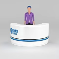 Modern Technology Exhibition Hall Featuring Curved EMG Logo Reception Desk And Staff Member