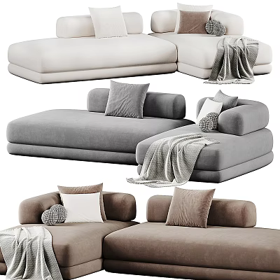 Cozy Sectional Sofa With Soft Pillows Throw Blanket And Neutral Tones Design 3d model