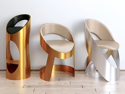 Modern Metal Frame Accent Chairs With Beige Cushion In Gold Silver Tone 3d model