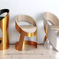 Modern Metal Frame Accent Chairs With Beige Cushion In Gold Silver Tone