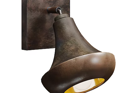 Vintage Bronze Wall Lamp With Conical Metal Shade And Warm Yellow Illumination 3d model