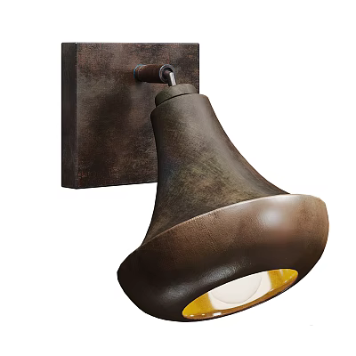 Vintage Bronze Wall Lamp With Conical Metal Shade And Warm Yellow Illumination 3d model