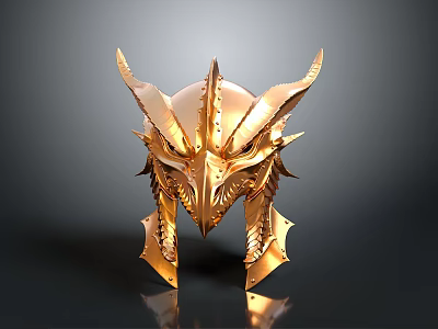 Golden Horned Weapon Helmet With Intricate Metallic Spiked Design And Details 3d model