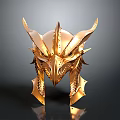 Golden Horned Weapon Helmet With Intricate Metallic Spiked Design And Details