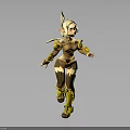 Fantasy Elf Creature 3D Model Character With Brown Gold Armor Running Pose