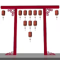 Red Door Arch with Hanging Red Lantern Yellow Circle and Chinese Knot Decoration