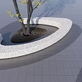 Curved Tree Planter with Speckled Surface on Grid Patterned Floor and Tree