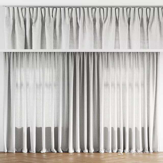 White Modern Curtains With Soft Texture For Living Room Window Decor 3d model 