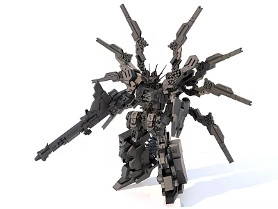Complex Black Mechanical Sculpture With Multiple Arms And Sci Fi Design 3d model