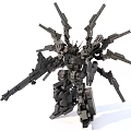 Complex Black Mechanical Sculpture With Multiple Arms And Sci Fi Design 3d model