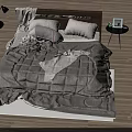 Cozy Double Bed With Gray Duvet Pillows Side Tables Lamp Photo Frame And Wooden Floor