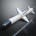 White Military Missile With Black Nose Cone Yellow Band And Reflective Wing Structure