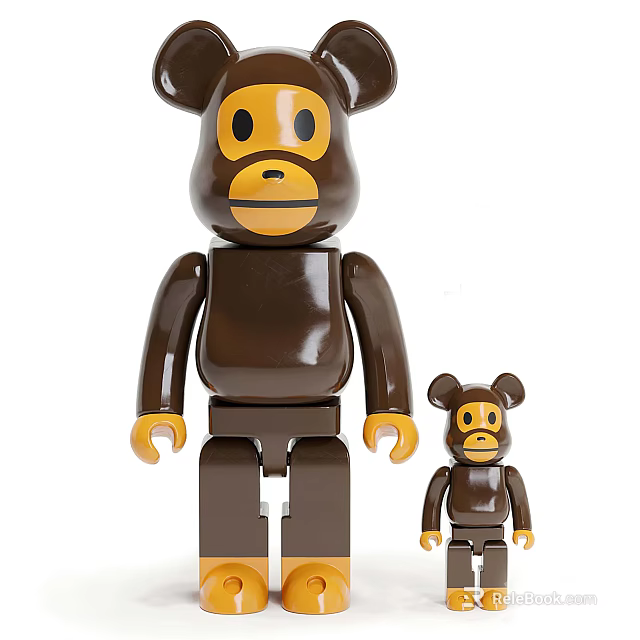 Brown Bear Dolls Large and Small Sizes with Yellow Face Hands and Feet 3d model 