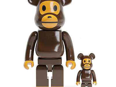 Brown Bear Dolls Large and Small Sizes with Yellow Face Hands and Feet 3d model