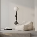 Beige Quilted Striped Lazy Sofa with Modern Black Floor Lamp in Minimalist Room
