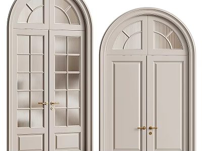 Modern Double Doors With Glass Panels And Golden Handles In Light Gray Design 3d model