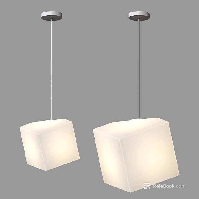 Modern White Cube Shaped Pendant Lights With Soft Illumination For Interior Design 3d model