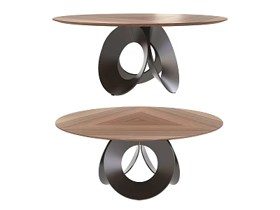 Modern Round Coffee Table With Wooden Top And Metal Base Design 3d model