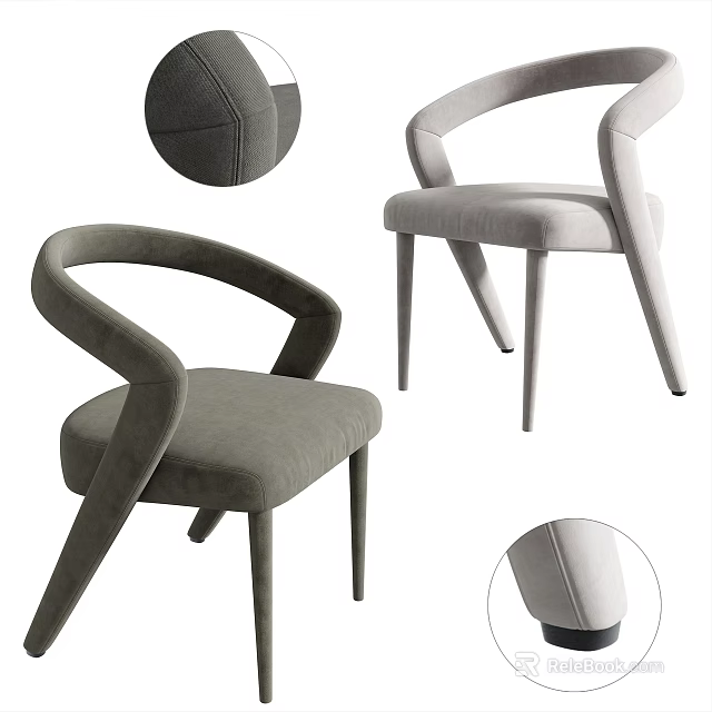Modern Upholstered Single Chair With Curved Armrests Gray Fabric And Metal Legs 3d model 