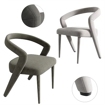 Modern Upholstered Single Chair With Curved Armrests Gray Fabric And Metal Legs 3d model
